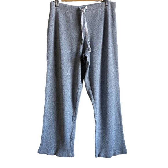 Soft Surroundings Lounge Pant Gray Waffle Knit Cotton Cropped Wide Leg Womens TM - Picture 1 of 12